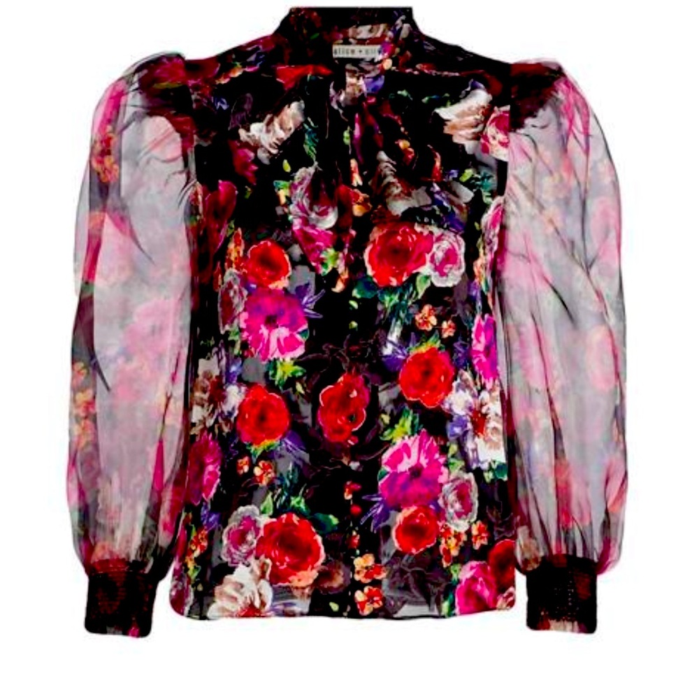LONG SLEEVE MODEL, FLORAL PRINT, ELASTICATED CUFFS, FRONT BUTTONING